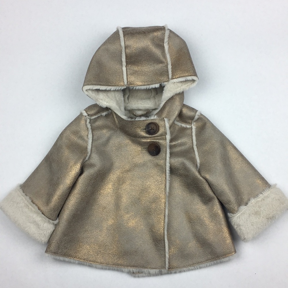 GAP metallic gold shearling fur trim coat